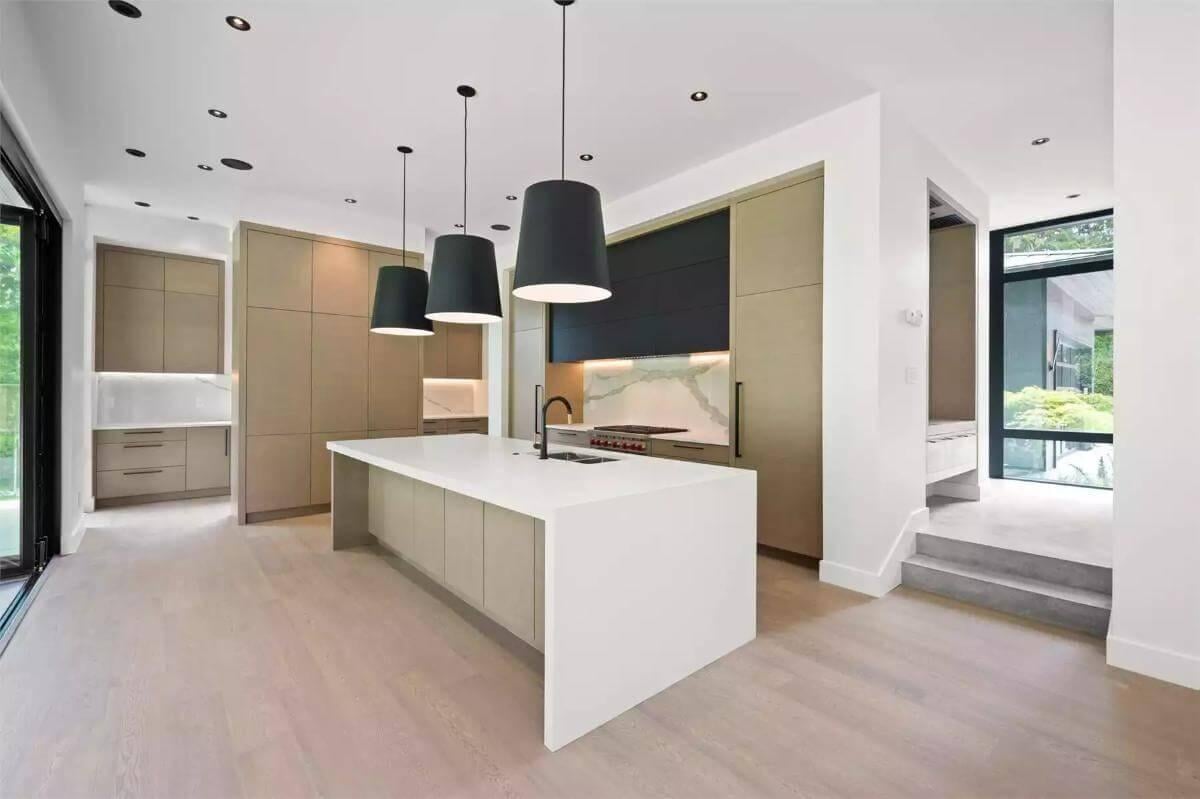 Contemporary Kitchen Highlighting Bold Pendant Lighting
