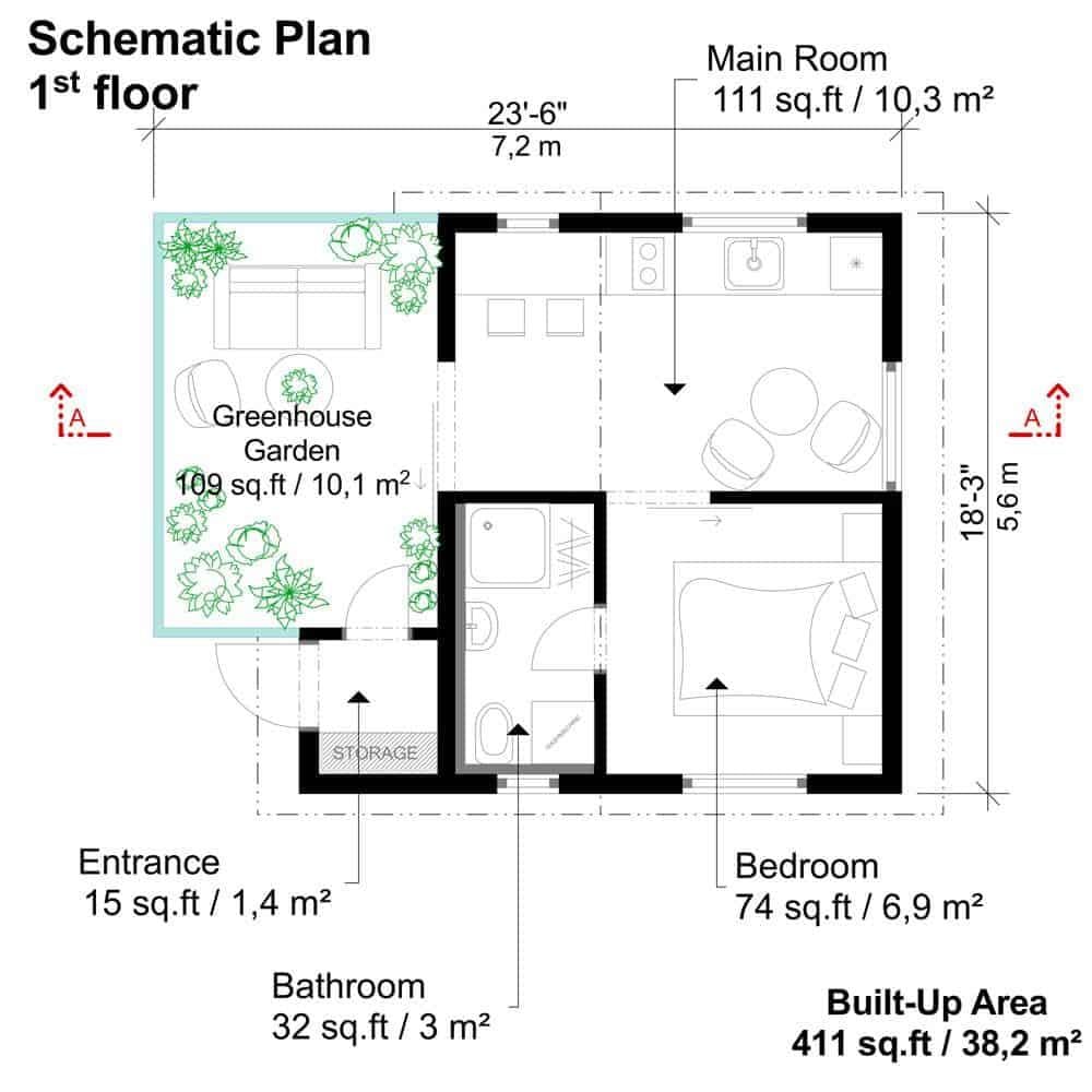 Compact Living with a Greenhouse Garden Surprise