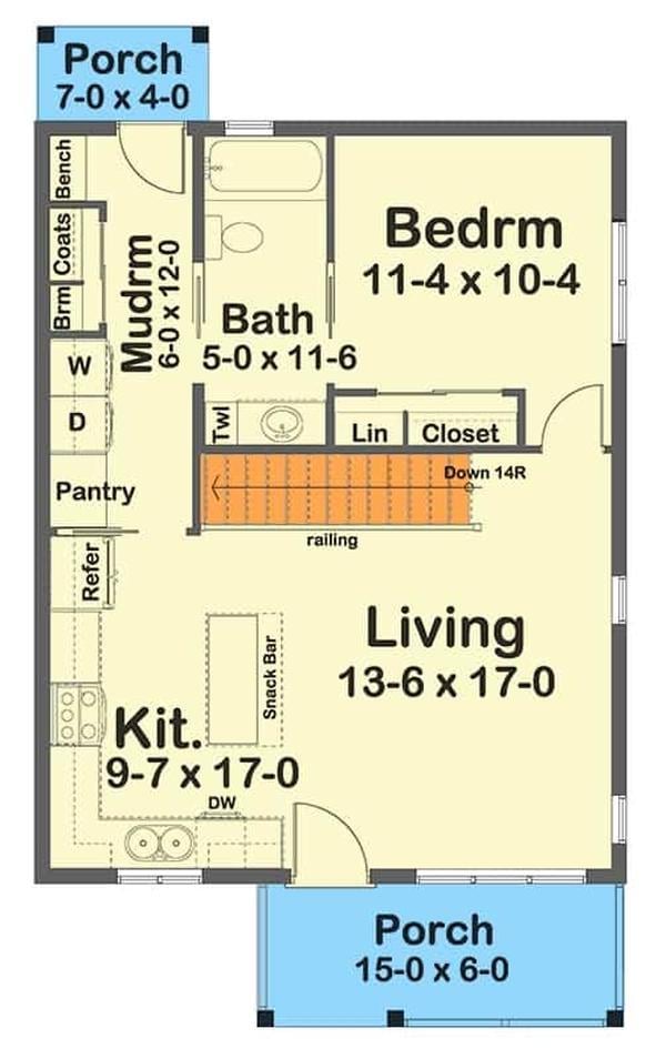 Check Out This Efficient One-Bedroom Floor Plan with Dual Porches