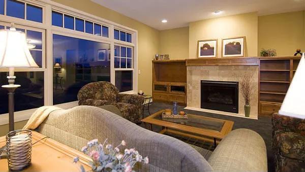 Cozy Craftsman Living Room with an Elegant Stone Fireplace