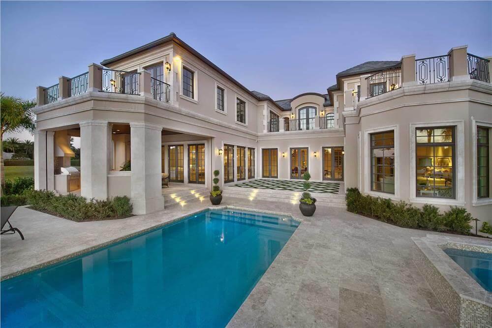 Stunning Poolside Oasis with Elegant Upper Balconies