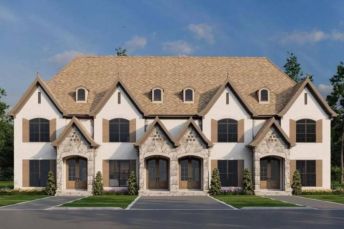 Elegant Multi-Family Facade with Striking Gabled Roofs