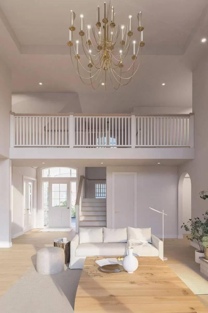 Can We Talk About That Dramatic Chandelier in an Open-Concept Living Area?