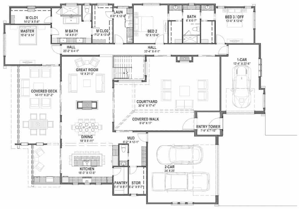 Explore the Thoughtful Layout of This Floor Plan with a Central Courtyard