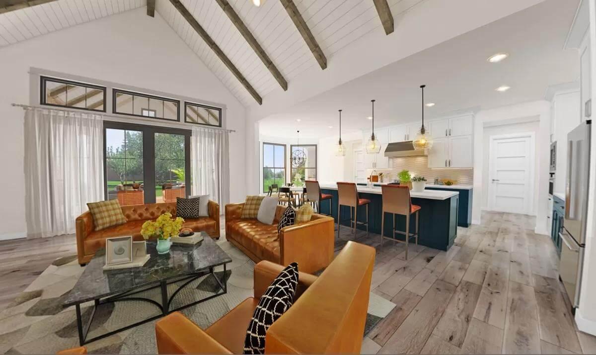 Vaulted Ceilings and a Warm Unity of Kitchen and Living Space