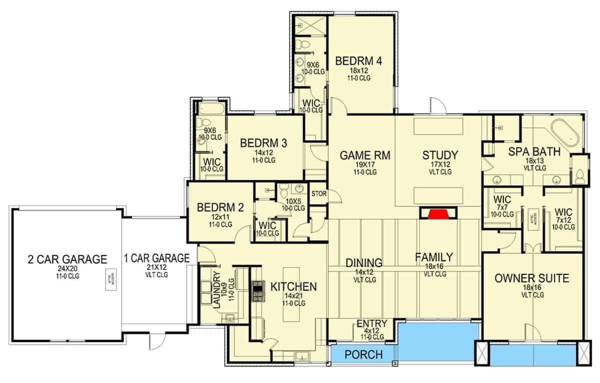 Multifunctional Layout with a Spacious Game Room