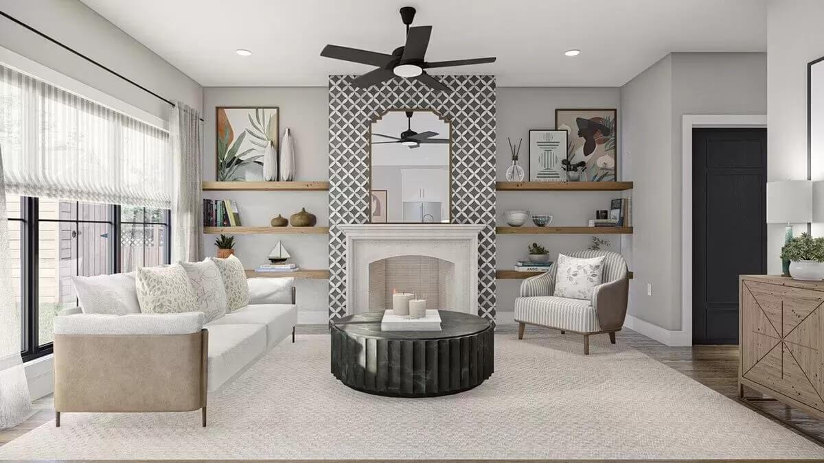 Check Out the Eye-Catching Tile Above This Fireplace
