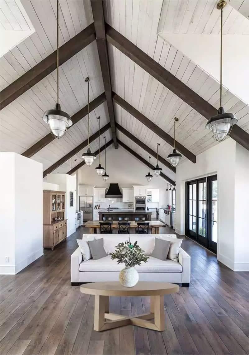 Vaulted Ceilings and Exposed Beams Create This Airy Living Space