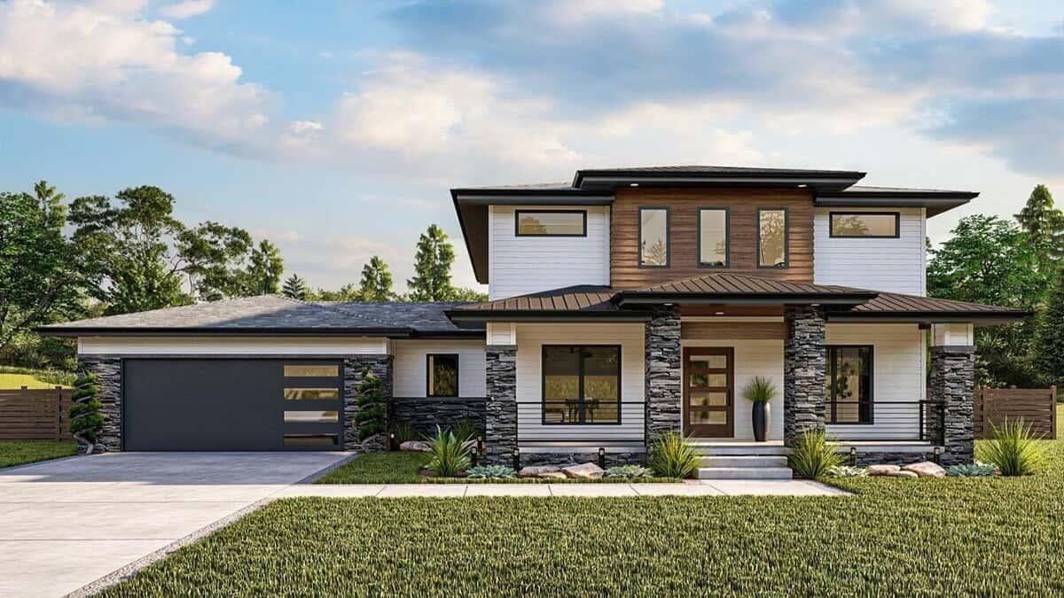 Contemporary Facade with Striking Stone Accents