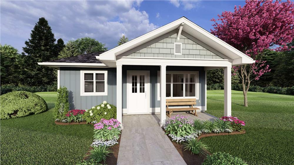 Charming Cottage with a Bench-Lined Porch and Lush Surroundings