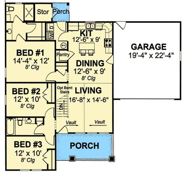 Explore the Efficient Layout of This Three-Bedroom Home with Front Porch Charm