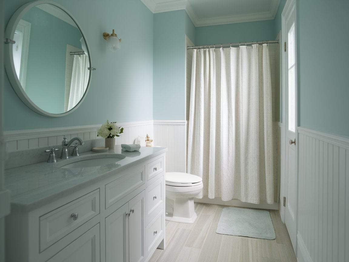 2. Powder Blue Walls with White Accents