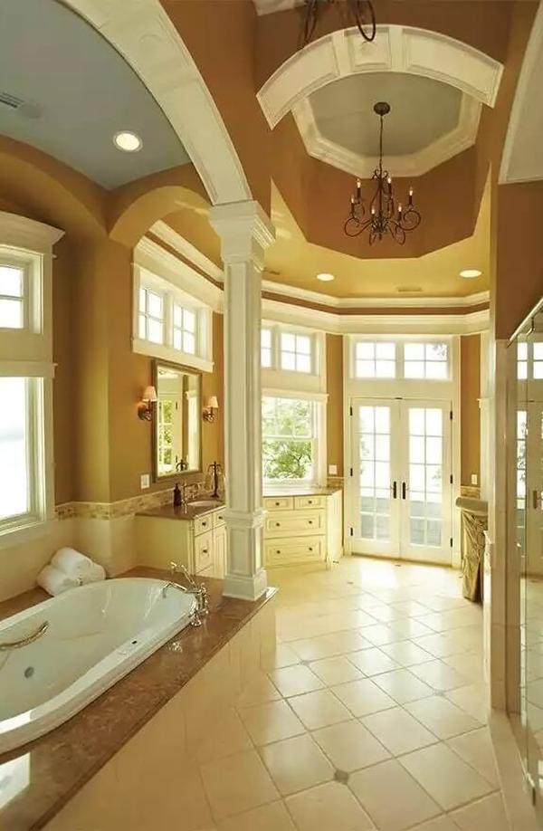 Notice the Luxurious Ceiling Detail in This Elegant Bathroom