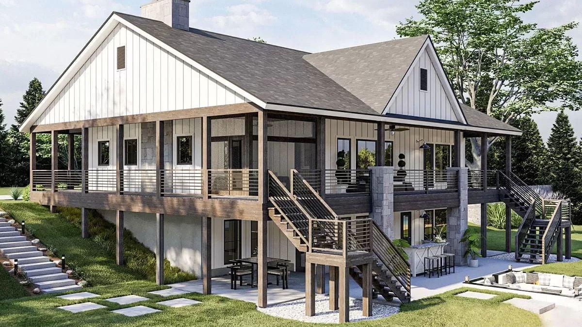 Expansive Wrap-Around Deck and Striking Board-and-Batten Exterior