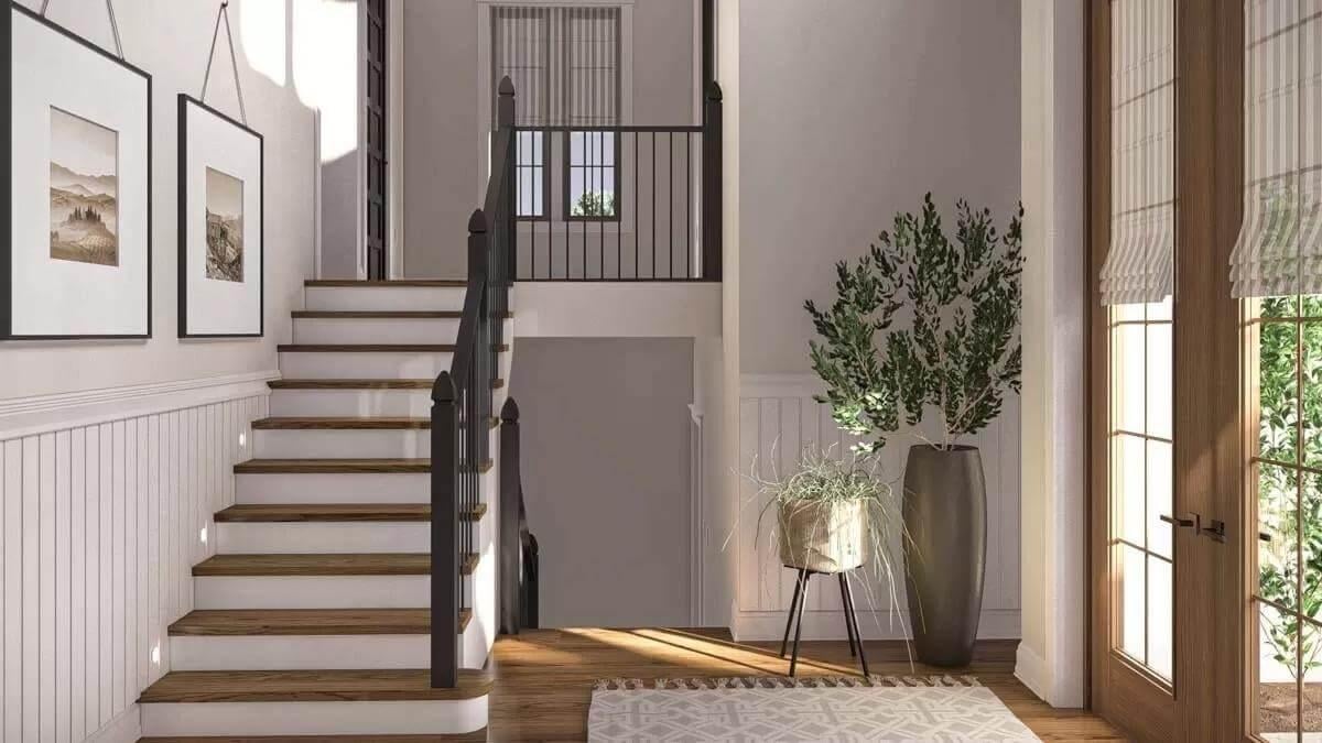 Notice the Modern Craftsmanship in This Welcoming Staircase Entry