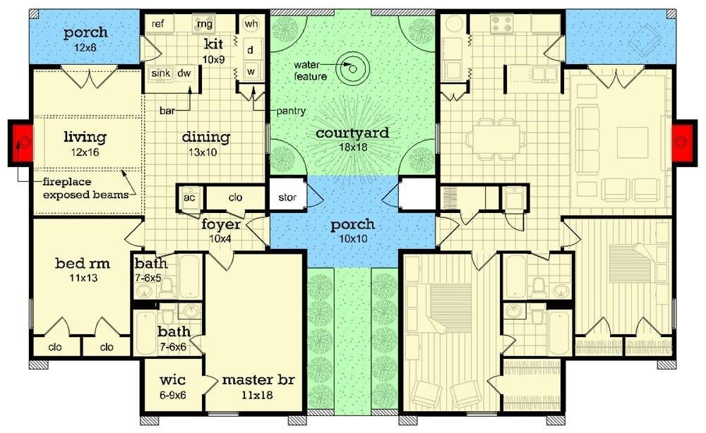 Explore This Thoughtfully Designed Floor Plan with Central Courtyard