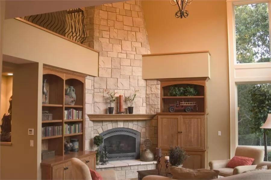 Vaulted Great Room Featuring a Majestic Stone Fireplace