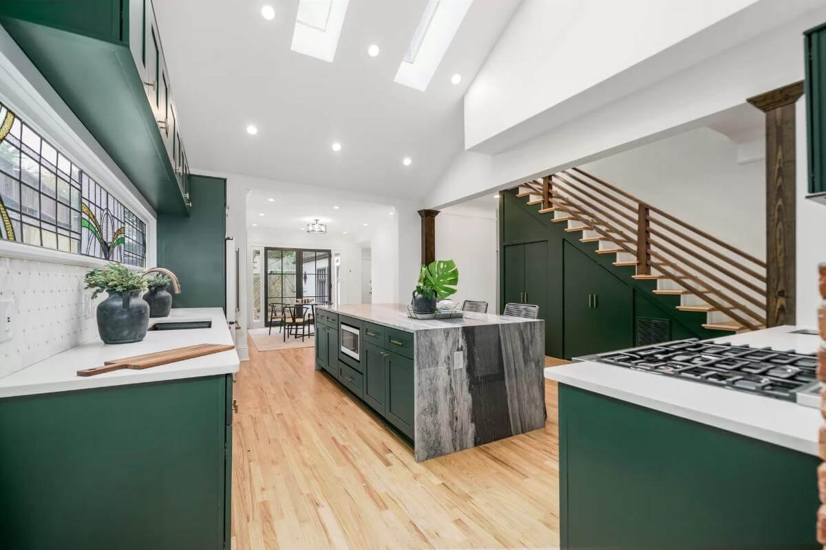 Wow, Check Out the Bold Marble Island in This Stylish Kitchen