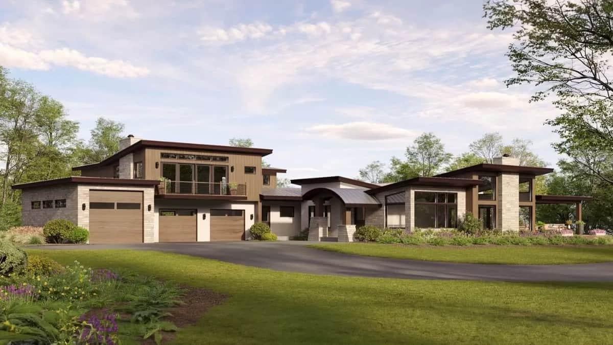 Check Out the Striking Blend of Stone and Wood in This Modern Home Exterior