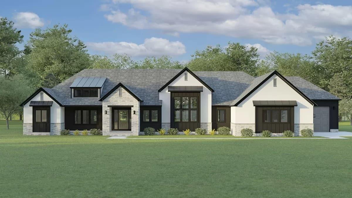 Modern Ranch Home with Striking Gabled Rooflines
