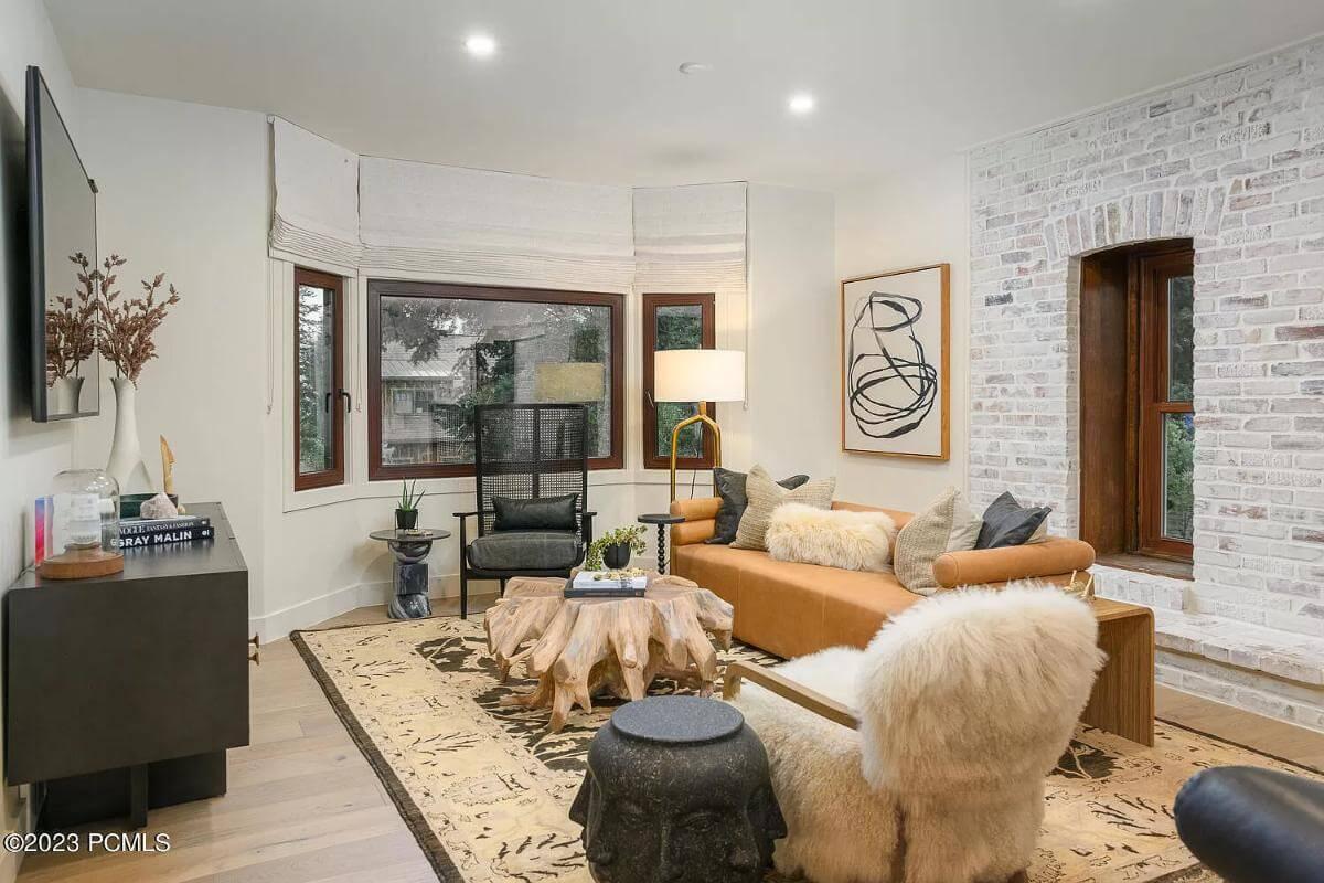 Eclectic Living Room with a Striking Driftwood Coffee Table