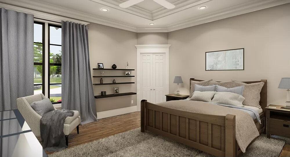 Tranquil Bedroom Retreat with Ash Wood Bed and Cozy Accents