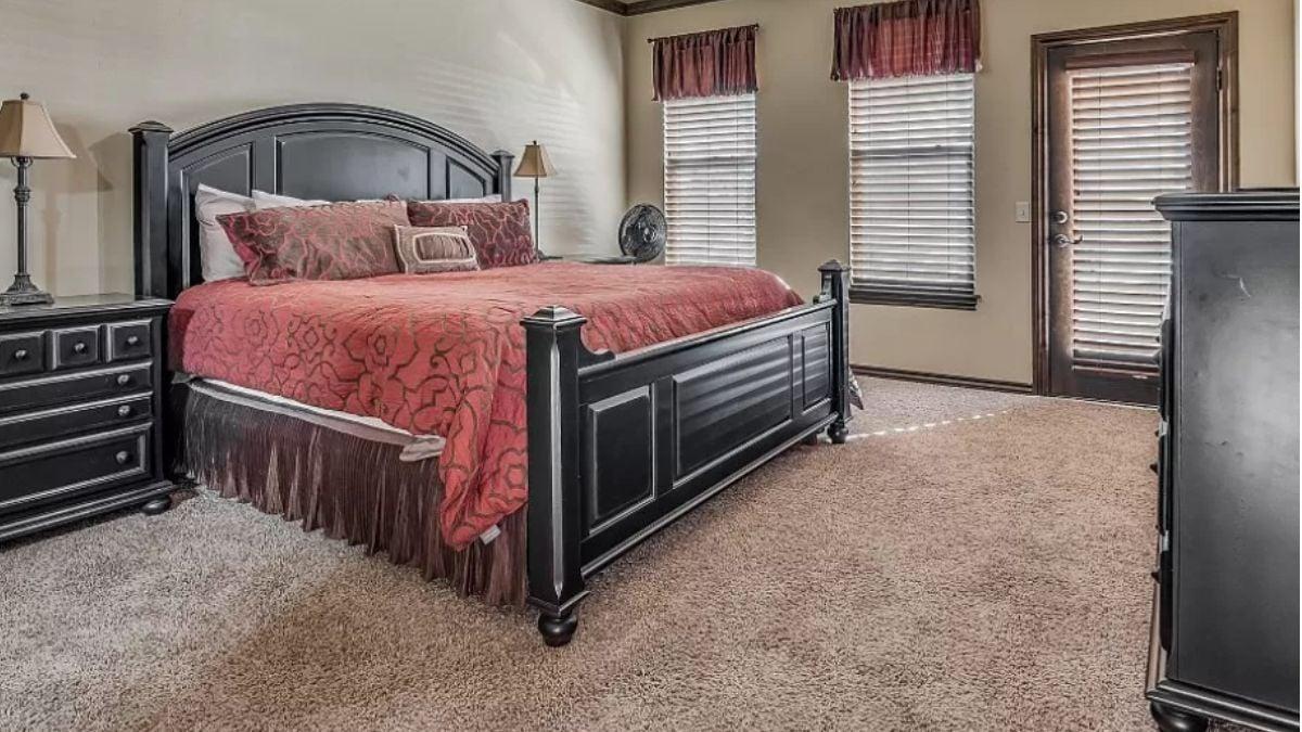 Notice the Bold Black Furniture Against the Vibrant Bedding