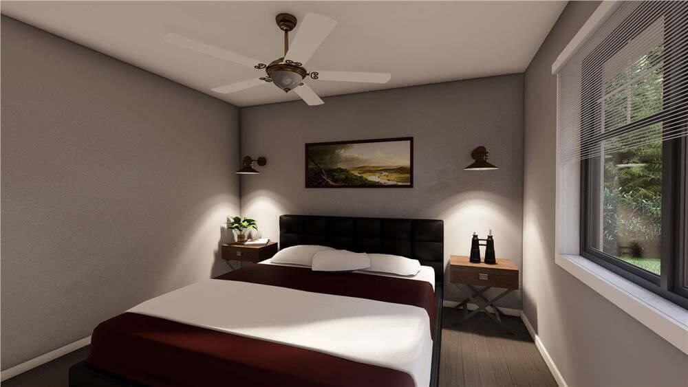 Simple Bedroom with Ambient Lighting and Nature Views