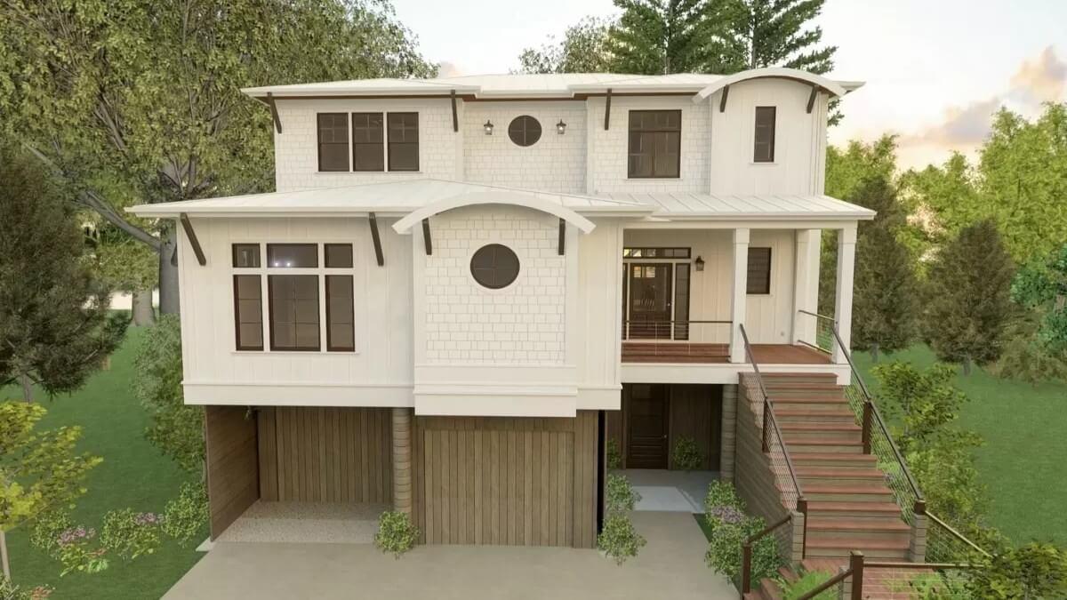 Gable Rooflines and Circular Windows Make a Statement in This Craftsman Façade