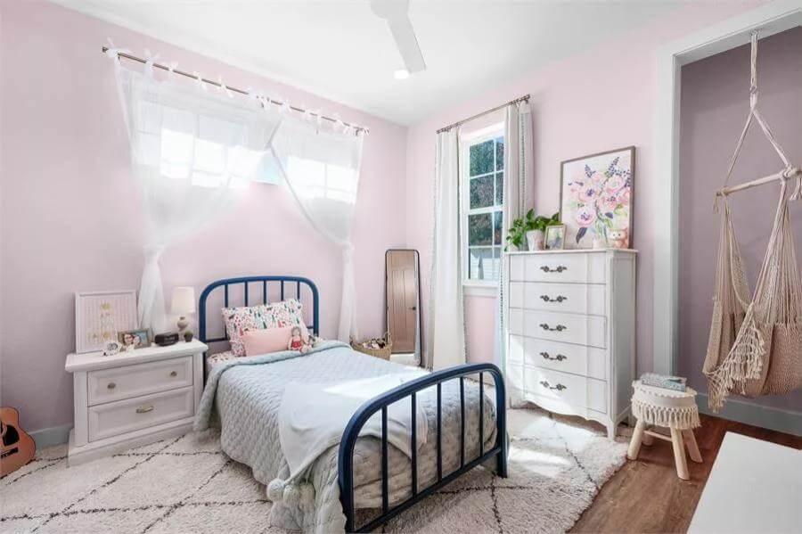 Lovely Pastel Bedroom with a Cozy Hammock Chair
