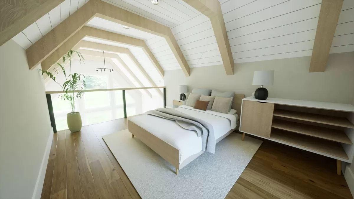 Look at Those Inviting Exposed Beams in This Loft Bedroom