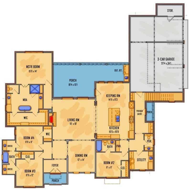 Explore This Spacious Layout With a 3-Car Garage and Inviting Porch