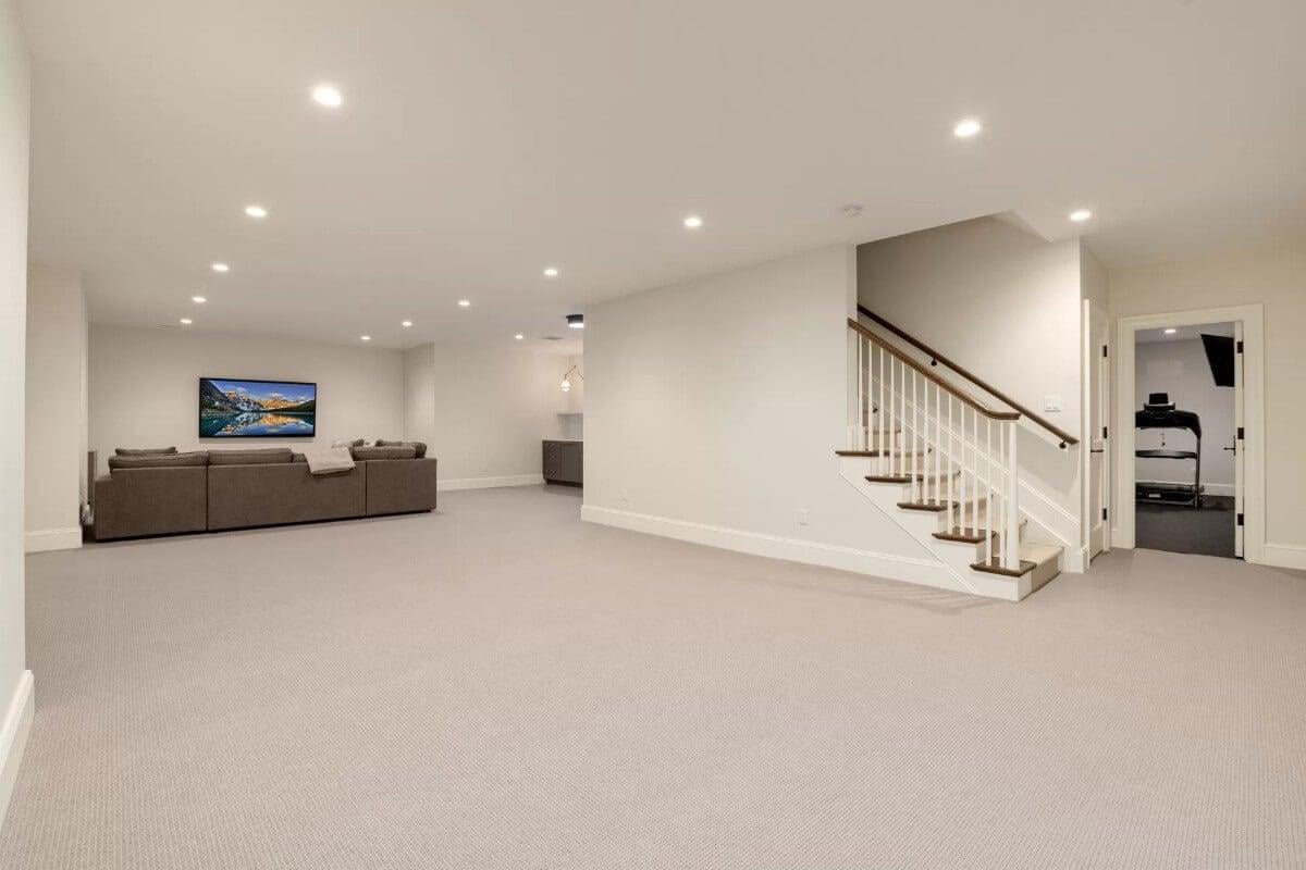 Expansive Basement Living Area Perfect for Movie Nights