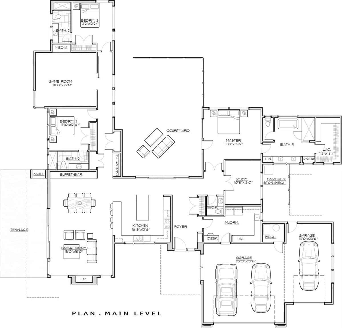 Exploring the Central Courtyard in This Spacious Floor Plan