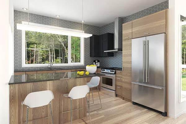 Check Out the Subtle Geometric Backsplash and Wood Accents