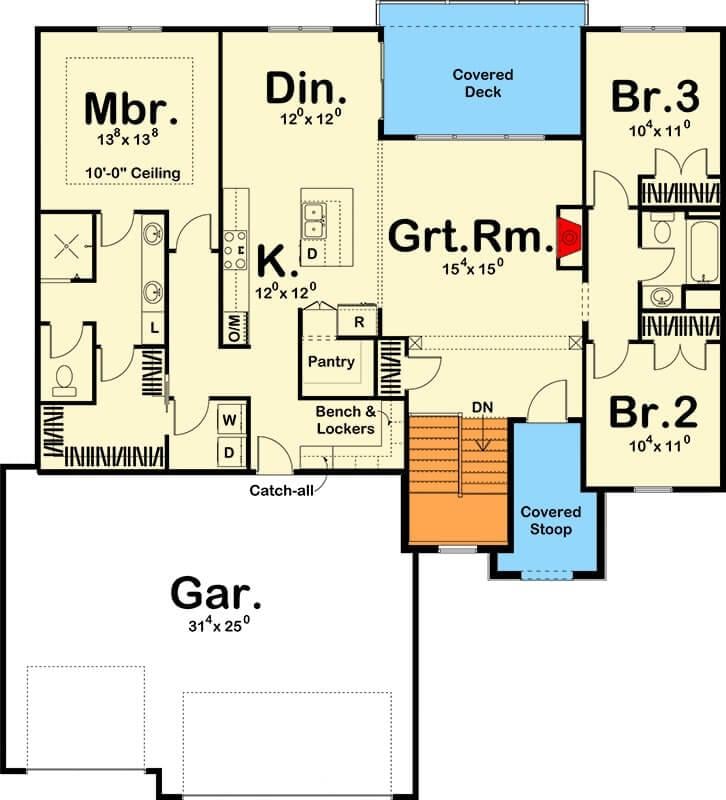 Main Floor Layout with Practical Family Spaces and a Covered Deck