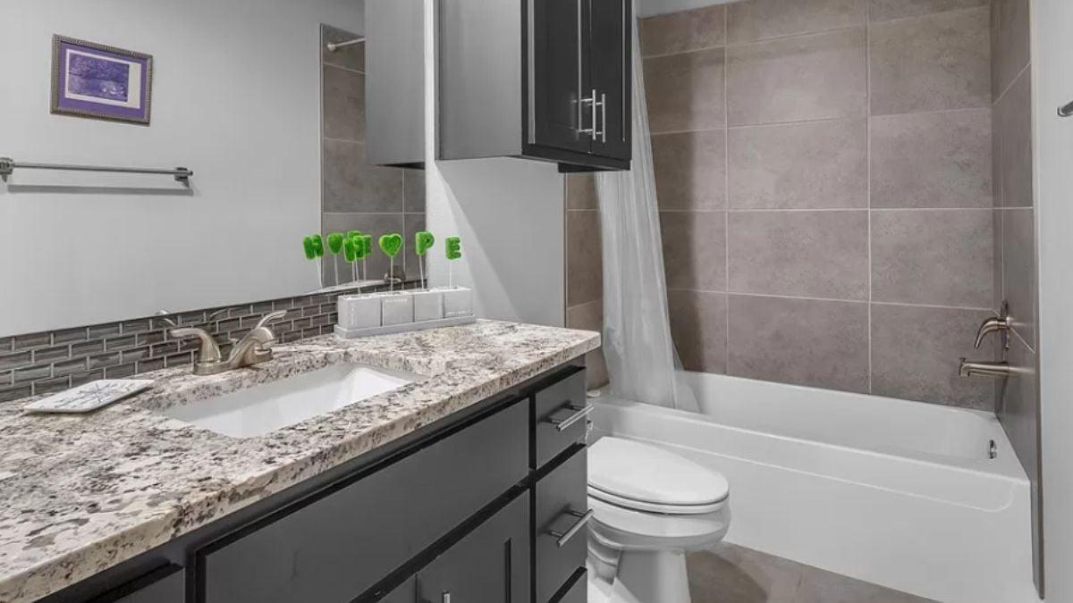 Granite-Topped Vanity Highlights This Modern Bathroom