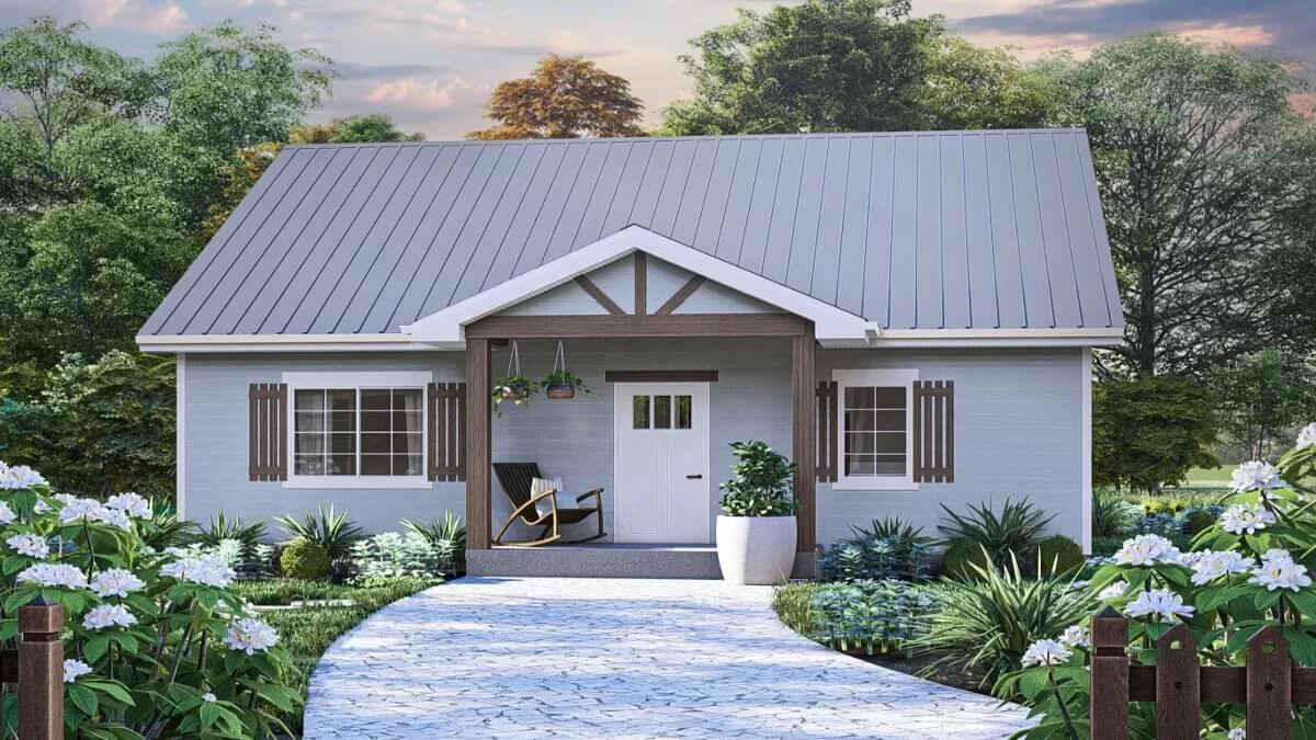 Charming Front Porch with a Rocking Chair and Nature to Match
