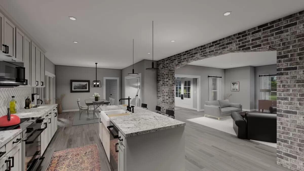 Check Out This Elegant Kitchen with a Striking Brick Archway