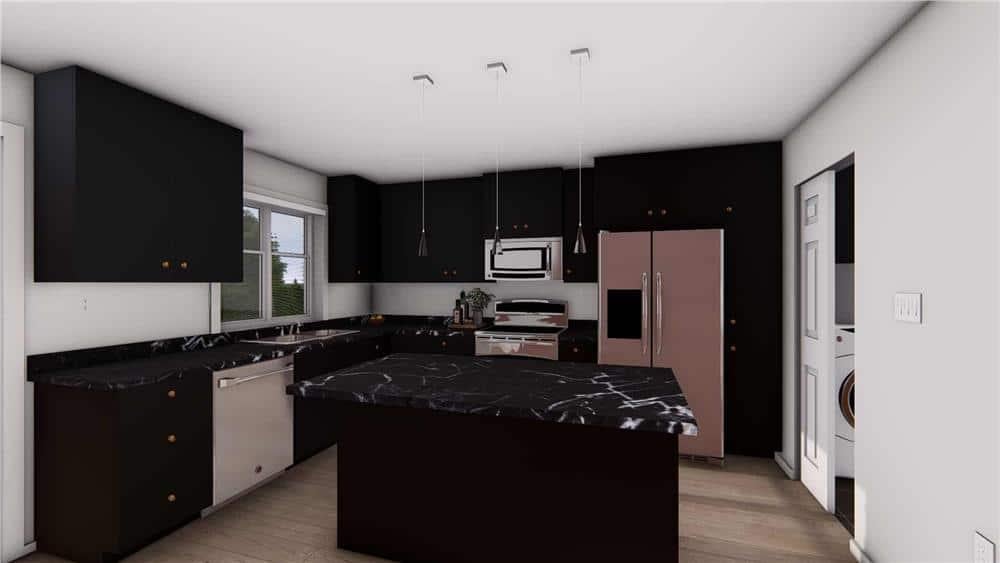 Modern Kitchen with Striking Black Cabinets and a Central Island