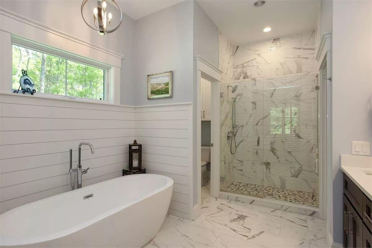 Check Out the Modern Freestanding Tub in This Spa-Like Bathroom