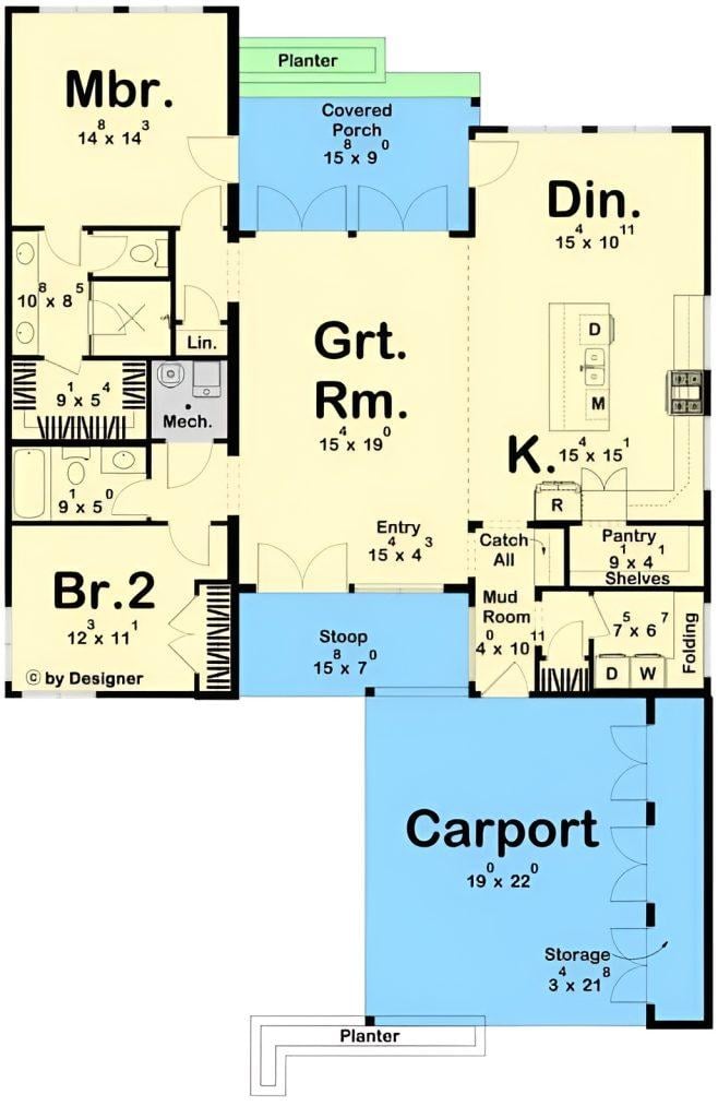 Explore the Efficient Layout of This 2-Bedroom Home with a Carport