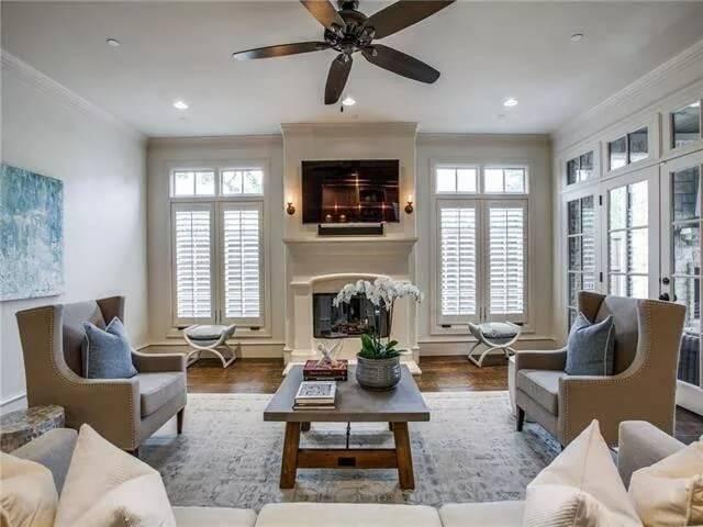 Notice the Built-In Fireplace Defining This Living Room