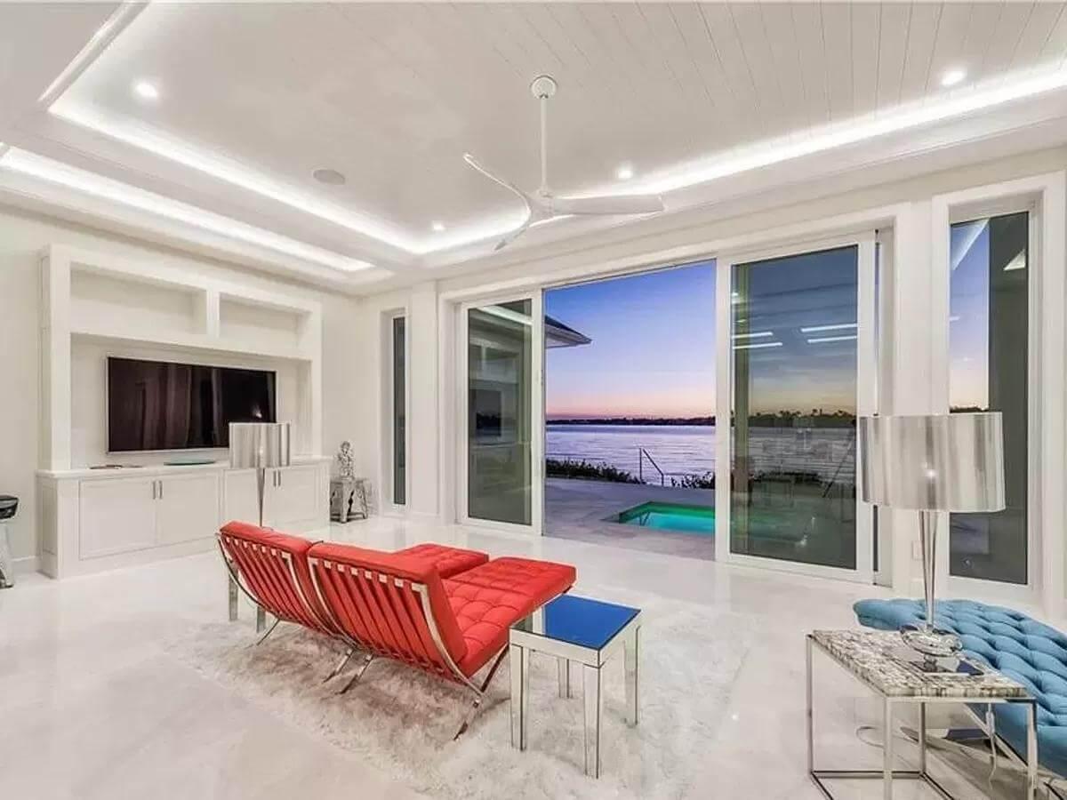 Living Space with Bold Accents and Sunset Views