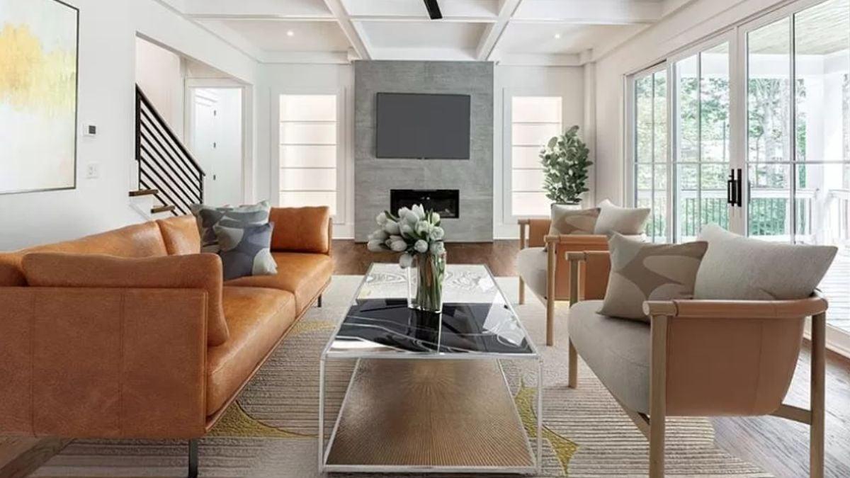 Modern Living Room Highlighting a Bold Leather Sofa