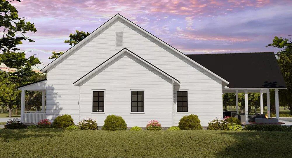 Classic Side View with Crisp White Siding and Lush Landscaping