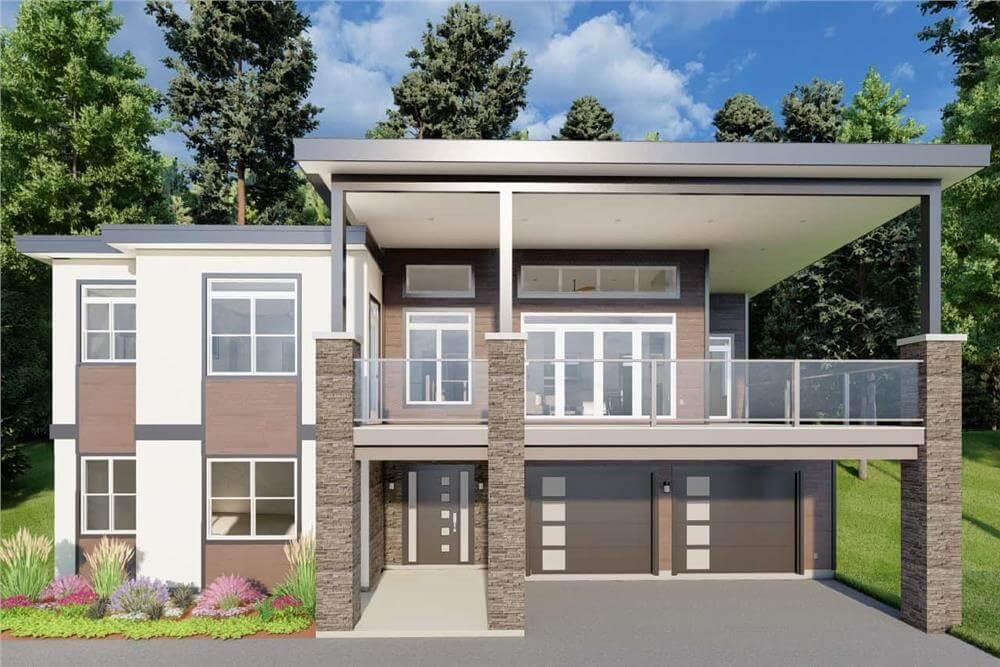 Modern Facade with Striking Stone Accents and Sleek Lines