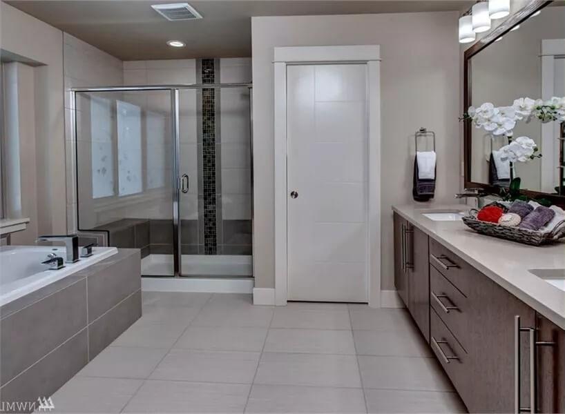 Spa-Like Bathroom with Sleek Lines and Striking Tile Detail