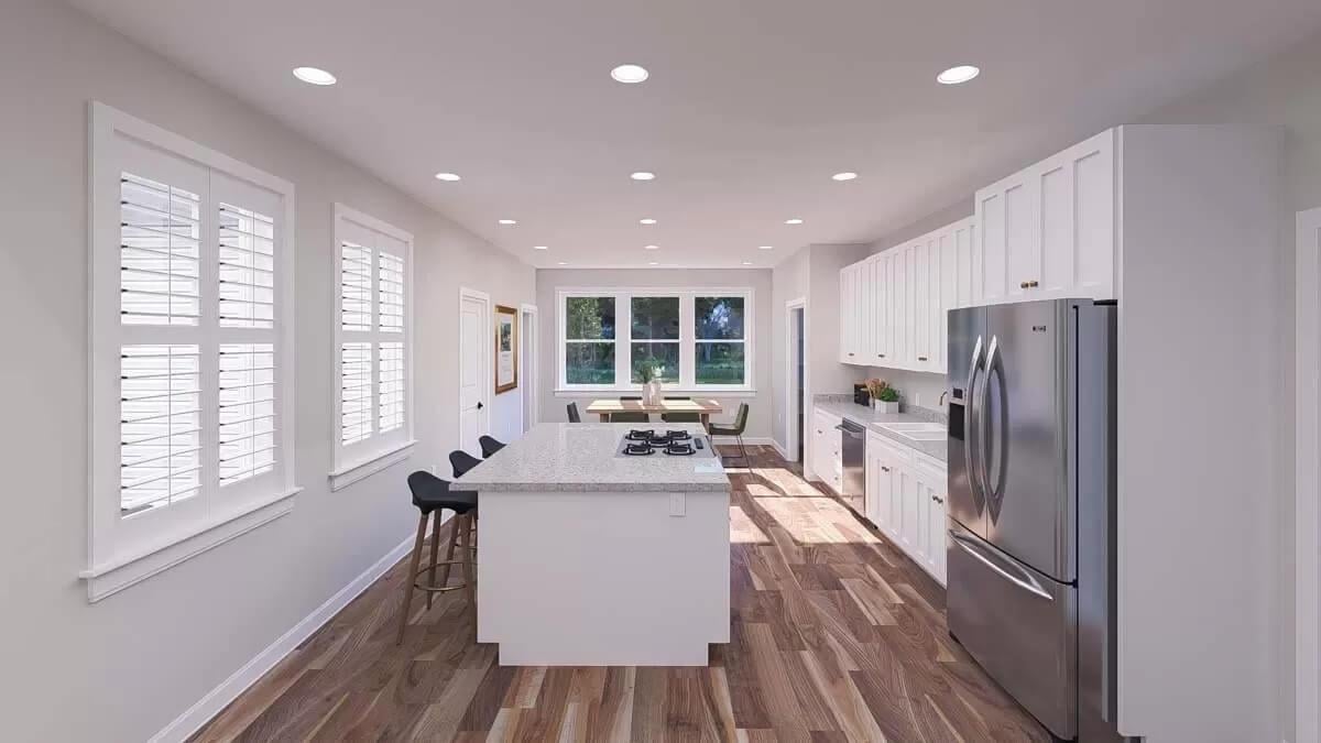 Bright Kitchen Layout with Island and Adjacent Dining Nook