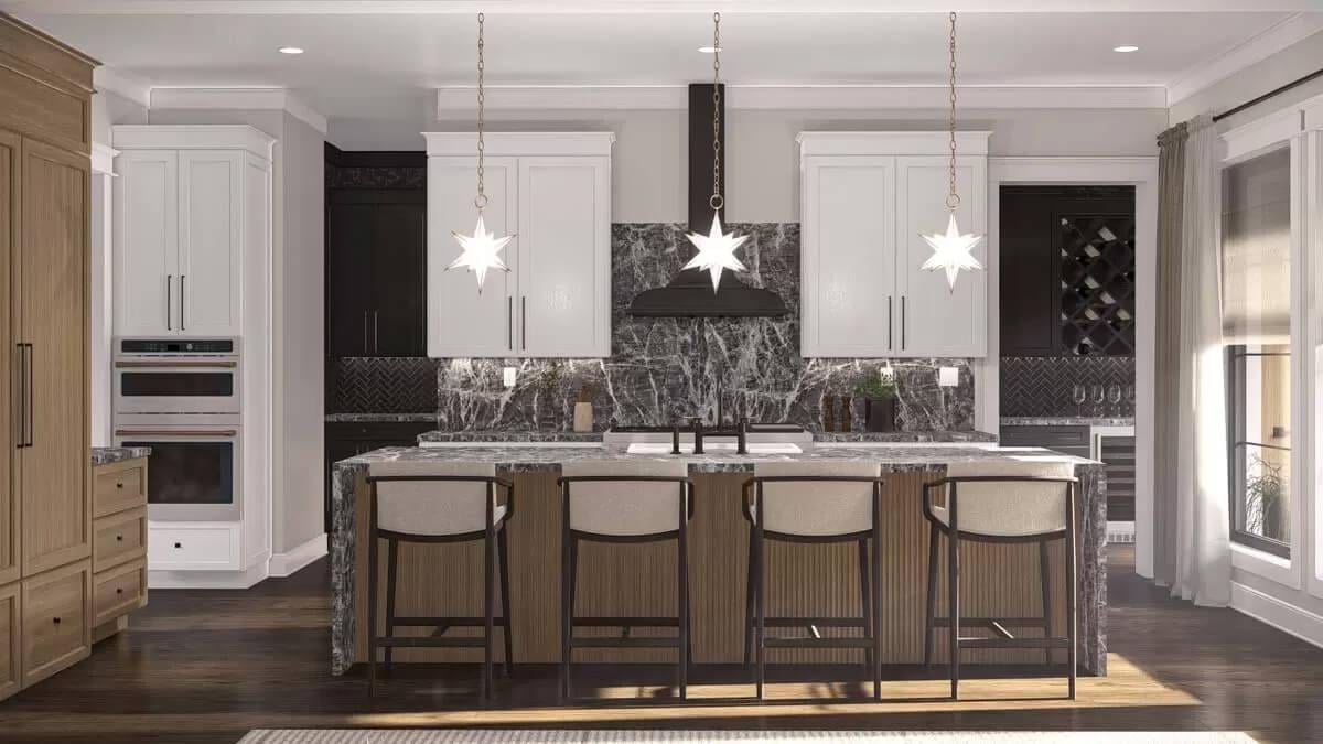 Check Out the Unique Star Pendant Lighting in This Chic Kitchen